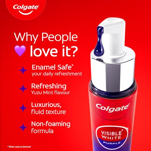 Colgate Visible White Purple Teeth Whitening Serum, 1.5oz/40ml – Mint & Yuzu Flavour, Instant Brightening Purple Serum for Whiter Smiles | Grocsy