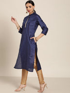 Sangria Women Navy Blue Solid Straight Kurta | Grocsy