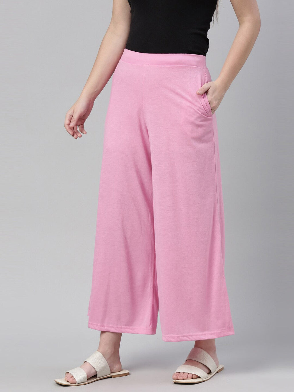 Souchii Pink Knitted Palazzos | Grocsy