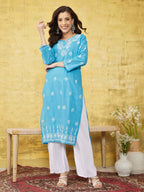 ADA Floral Lucknowi Chikankari Straight Kurta | Grocsy