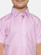 Sethukrishna Boys Pink & Off-White Pure Cotton Shirt with Dhotis | Grocsy