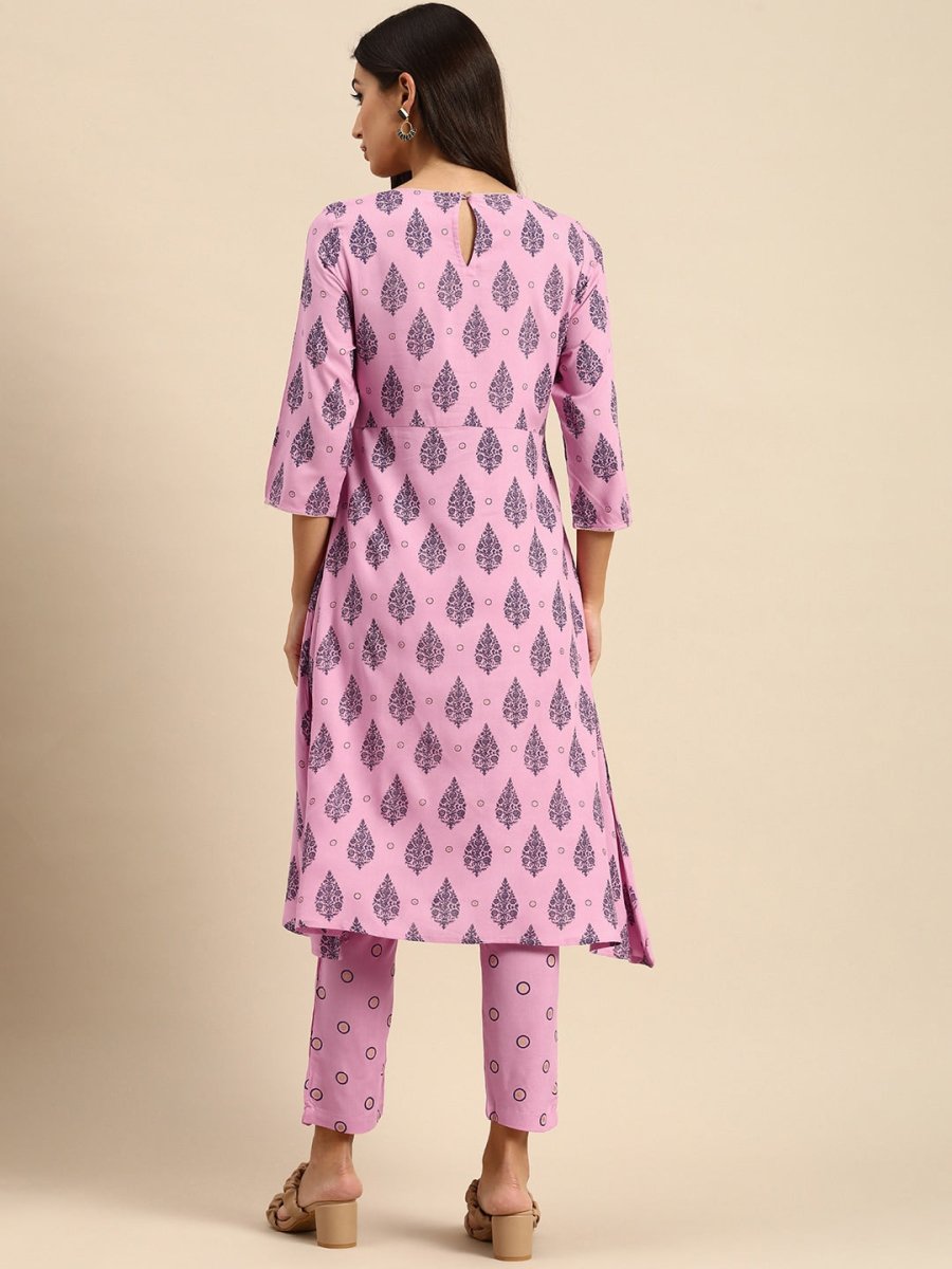 All About You Women Pink Ethnic Motifs Printed Empire Kurta with Trousers | Grocsy