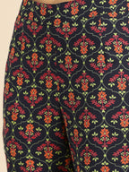 All About You Women Navy Blue Floral Embroidered Regular Thread Work Kurta with Trousers | Grocsy