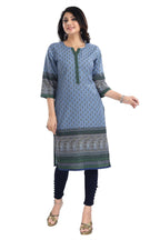 Snehal Creations Aesthetic Blue Digital Print Cotton Slub Long Kurti Tunic | Grocsy
