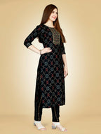 Jyoti Fashion Women's Black Viscose Rayon Embroidered Kurta Pant Set | Grocsy