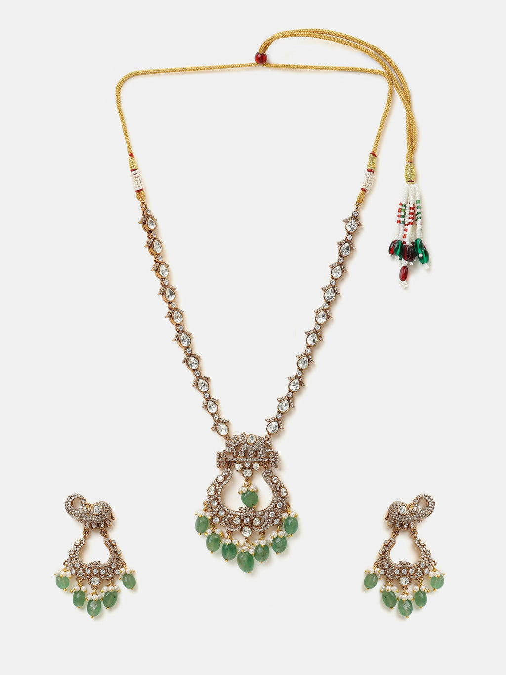 Ruby Raang Maharani Pendant Necklace And Earrings | Grocsy