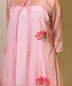 Timaraa Hand-Painted Rose Pink Organza Kurta Set With Lotus Motifs | Grocsy