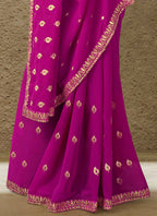 Purple Georgette Embroidered Saree with Unstitched Blouse Piece - Avika | Grocsy