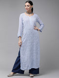 ADA Women Blue & Blue Ethnic Motifs Embroidered Chikankari Georgette Kurta | Grocsy