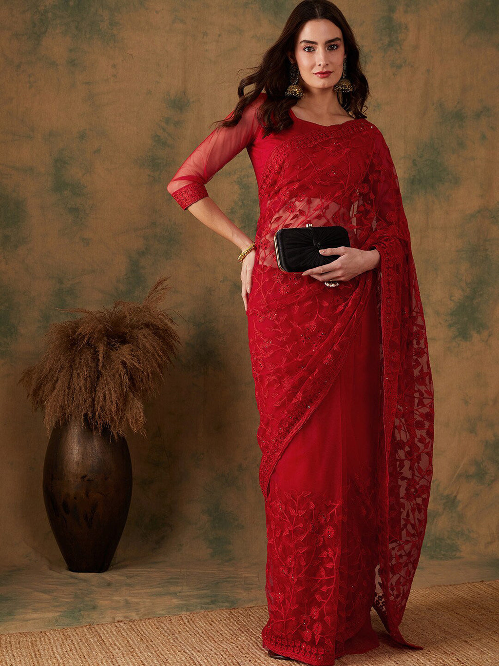 Sangria Embroidered Net Sarees | Grocsy