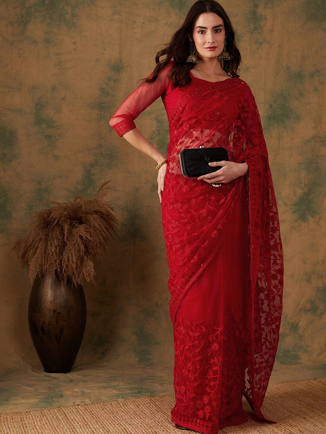 Sangria Embroidered Net Sarees | Grocsy