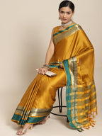 Saree Mall Mustard Zari Silk Blend Uppada Saree | Grocsy