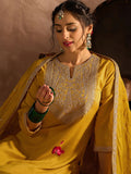 Indo Era Yellow Paisley Embroidered Regular Straight Kurta With Trousers & Dupatta | Grocsy