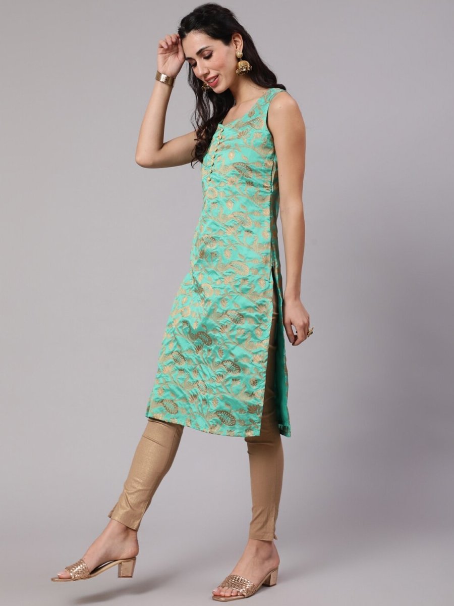 Aks Woven Design Round Neck Straight Kurta | Grocsy