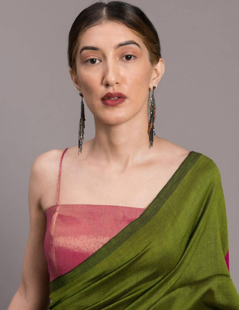 Suta Green Pink Colourblocked Saree | Grocsy