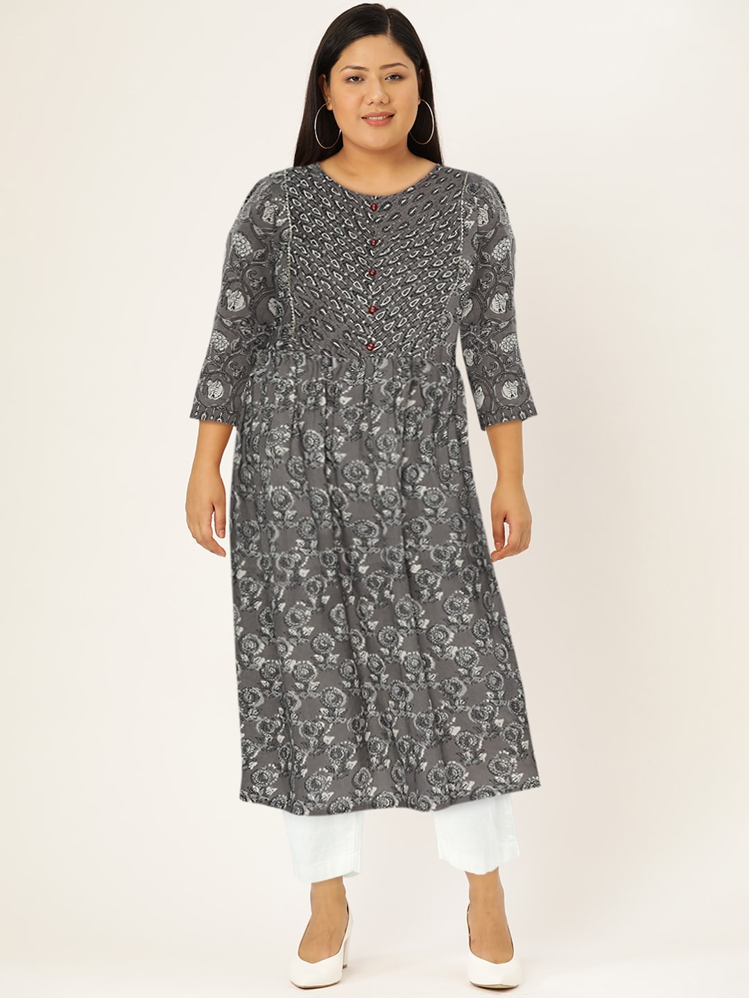 HERE&NOW Women Ethnic Motifs Printed Pure Cotton Kurta | Grocsy