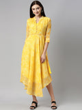 Souchii Yellow Floral Chiffon Midi Dress | Grocsy