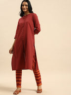 All About You Women Red & Orange Pure Cotton Kurta with Trousers | Grocsy