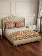 SPACES Atrium Plus Ecom Maroon 210 TC Fitted Cotton Queen Bedsheet With 2 Pillow Covers | Grocsy