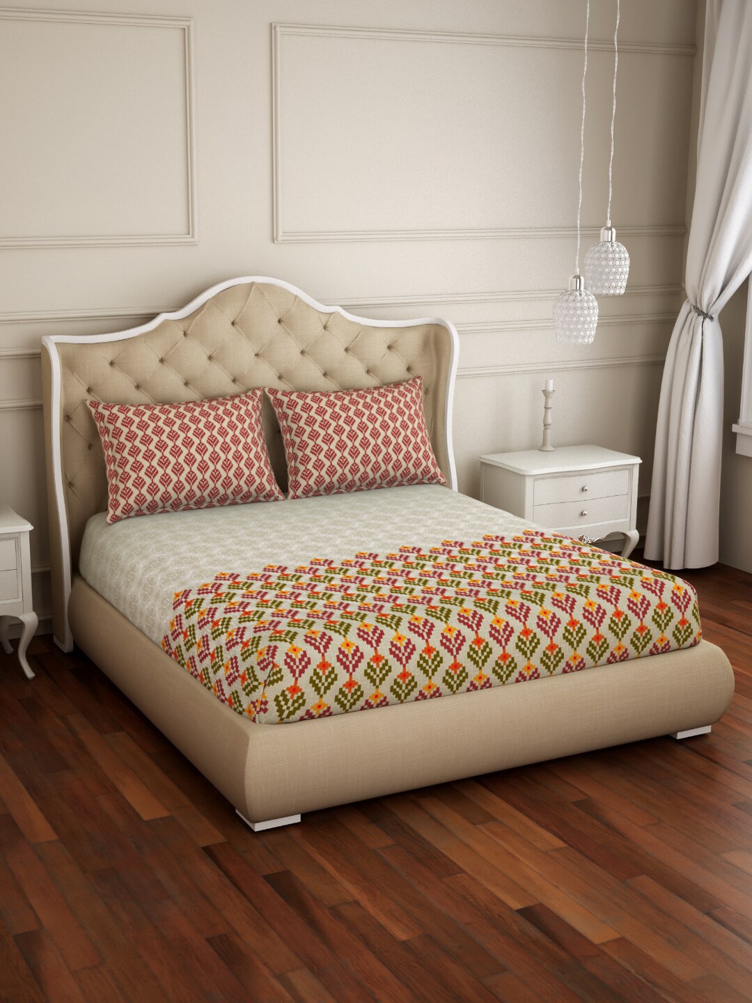 SPACES Atrium Plus Ecom Maroon 210 TC Fitted Cotton Queen Bedsheet With 2 Pillow Covers | Grocsy