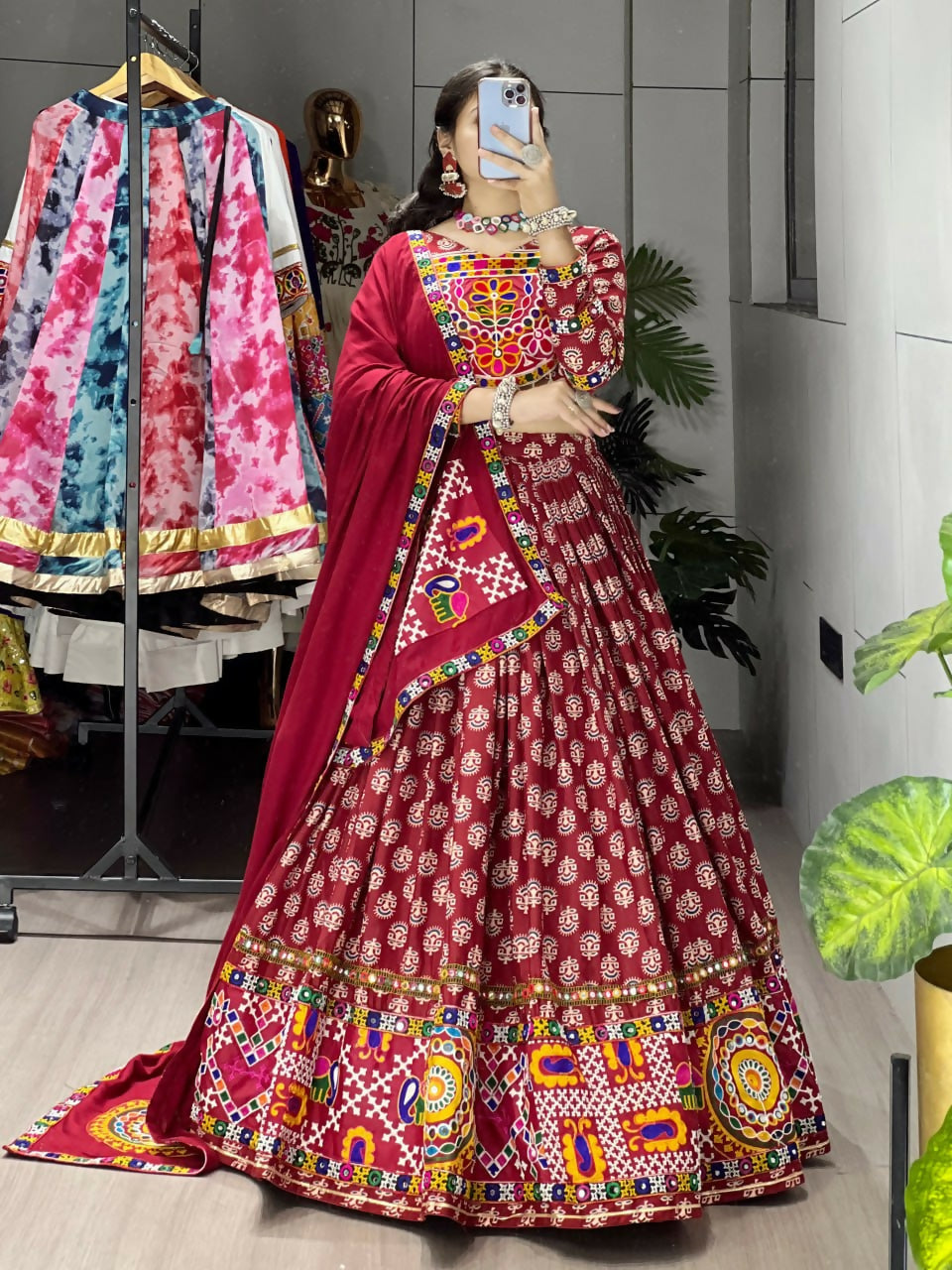 Yash Enterprise Multicolor Rayon Cotton Embroidery Semi Stitched Navratri Chaniya Choli | Grocsy