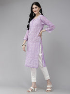 ADA Women Purple & White Ethnic Motifs Embroidered Chikankari Georgette Kurta | Grocsy