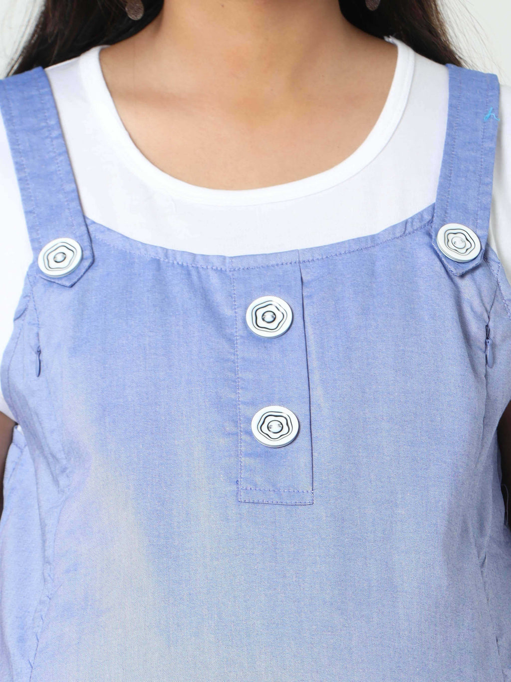 Manet Half Sleeves Solid Maternity Dress With Concealed Zipper Nursing Access - Blue | Grocsy
