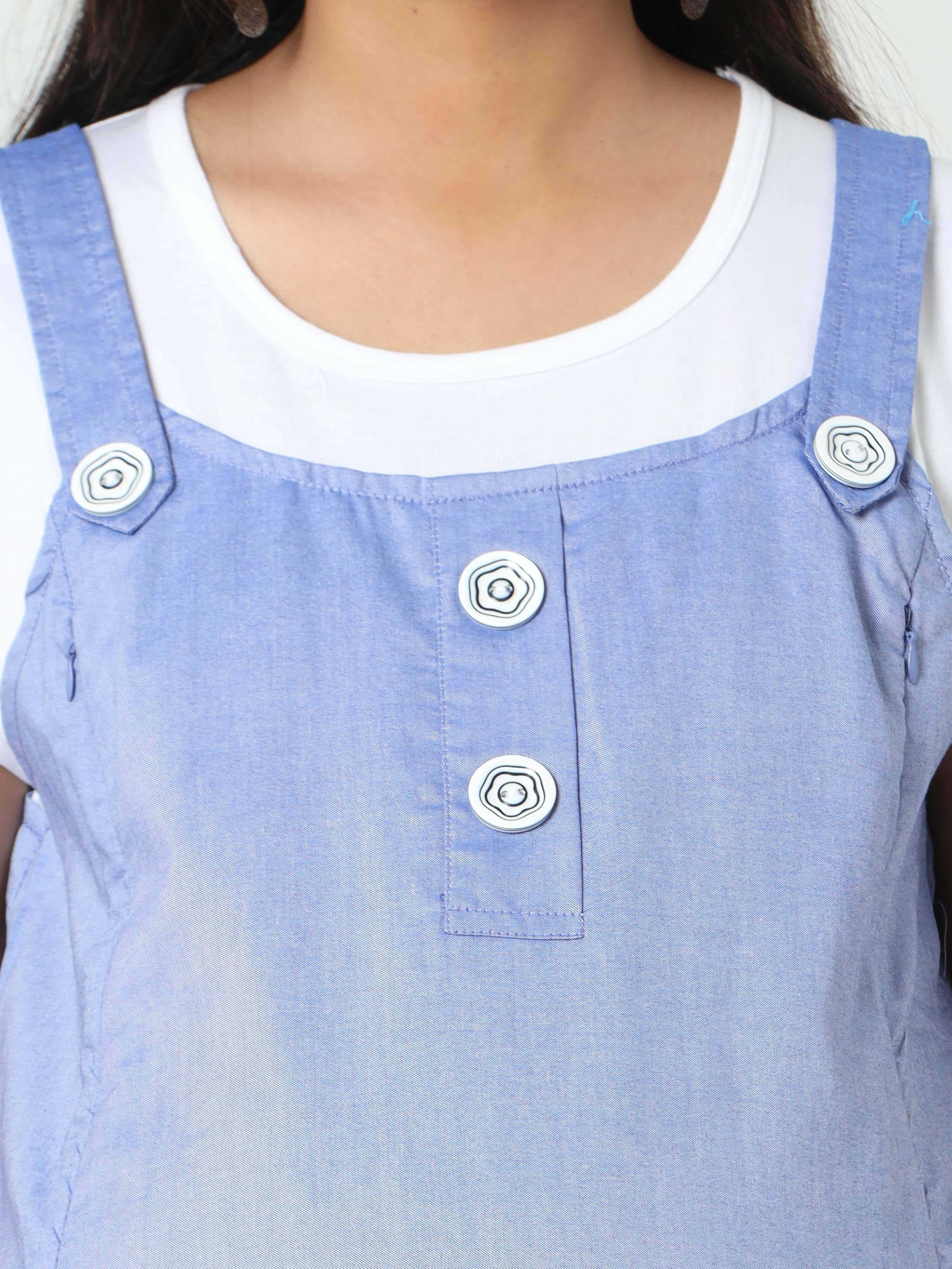 Manet Half Sleeves Solid Maternity Dress With Concealed Zipper Nursing Access - Blue | Grocsy