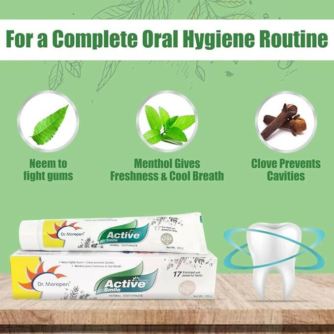 Dr. Morepen Active Smile Herbal Toothpaste with Neem, Clove & Menthol | Grocsy