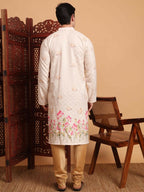 Cream Cotton Printed Chikankari Embroidery Work Kurta - Mahotsav | Grocsy
