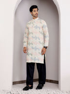 Cream Linen Designer Embroidery Work Men's Rajwadi Kurta Set - Mahotsav | Grocsy