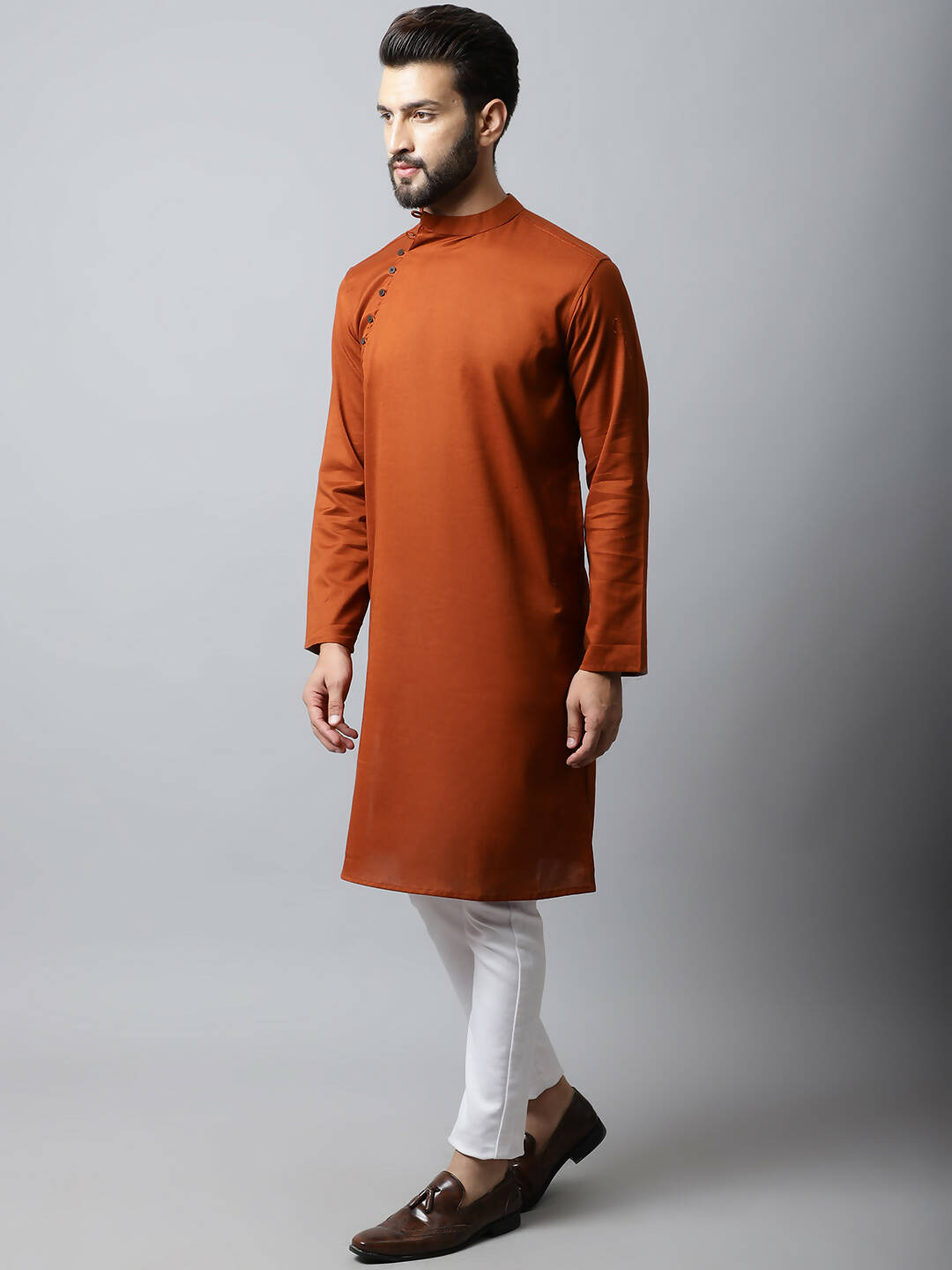 Even Apparels Brown Color Pure Cotton Men's Kurta With Side Placket (SLD1137) | Grocsy