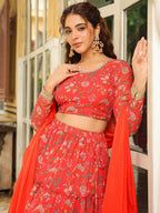 Janasya Red Georgette Floral Lehenga Choli Dupatta | Grocsy