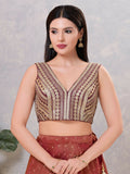 Joban Fashion Women Sequin Wine Stitched Blouse | Grocsy