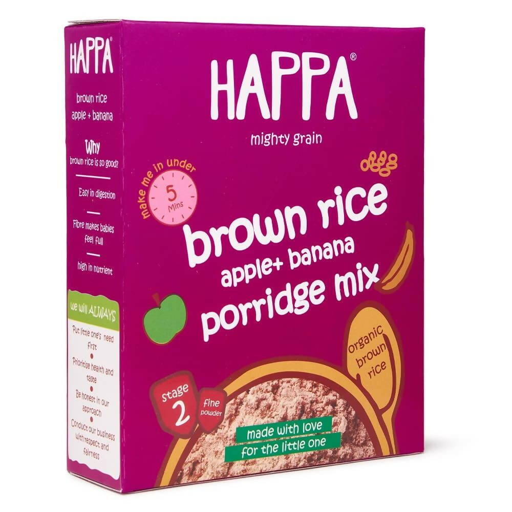 Happa Organic Baby Food, Brown Rice+ Apple + Banana Porridge Mix | Grocsy
