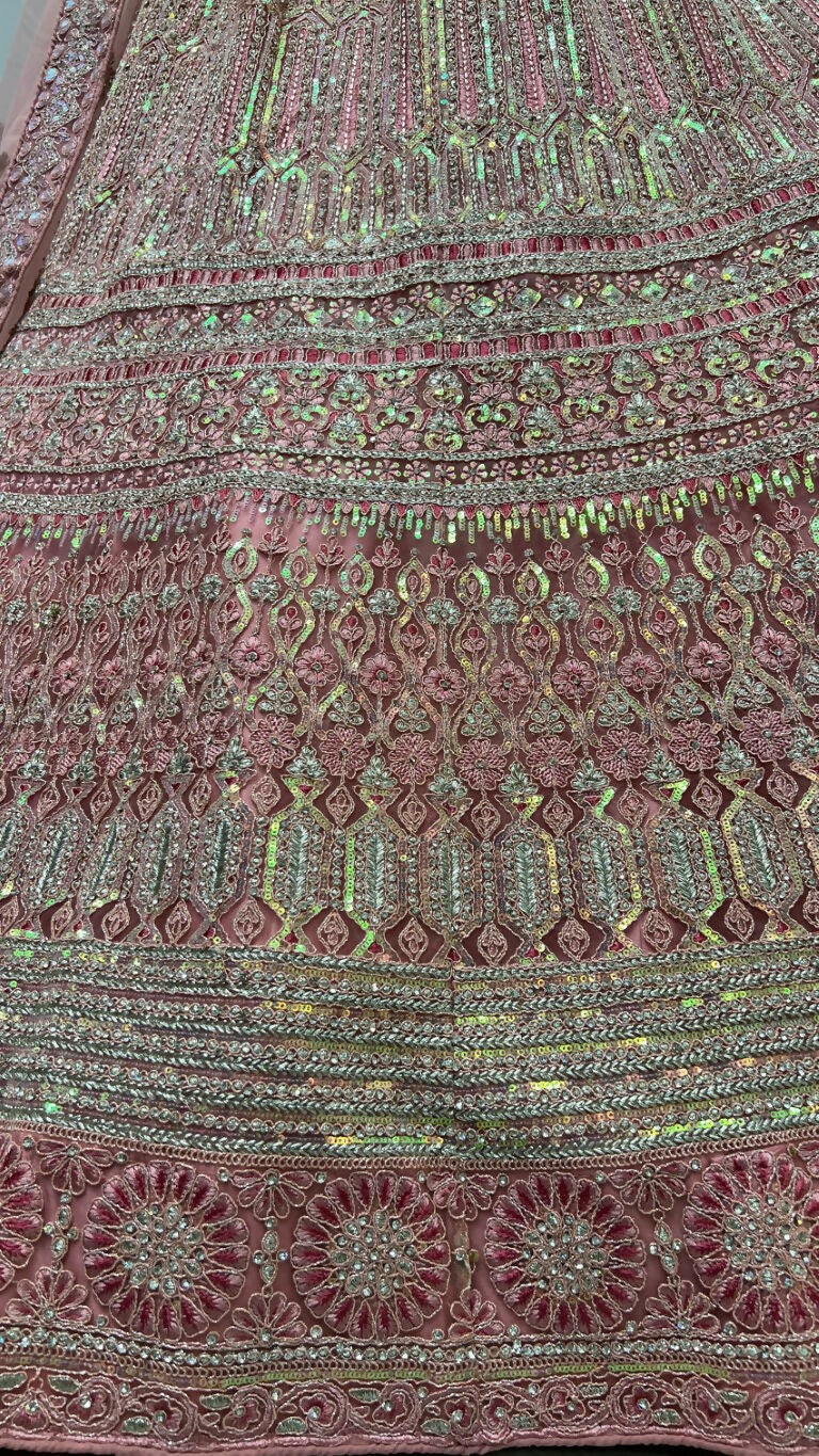 Jyoti Fashion Women's Pink Heavy Net Fancy Dori, Multi Thread, Rainbow Sequins and Diamond Work Wedding Lehenga Choli | Grocsy