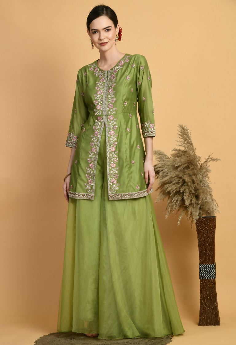 Joban Fashion Green Chanderi Kurta Set | Grocsy
