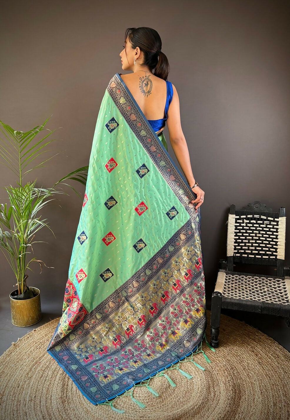 Joban Fashion Royal Blue Small Butti Banarasi Silk Sarees | Grocsy