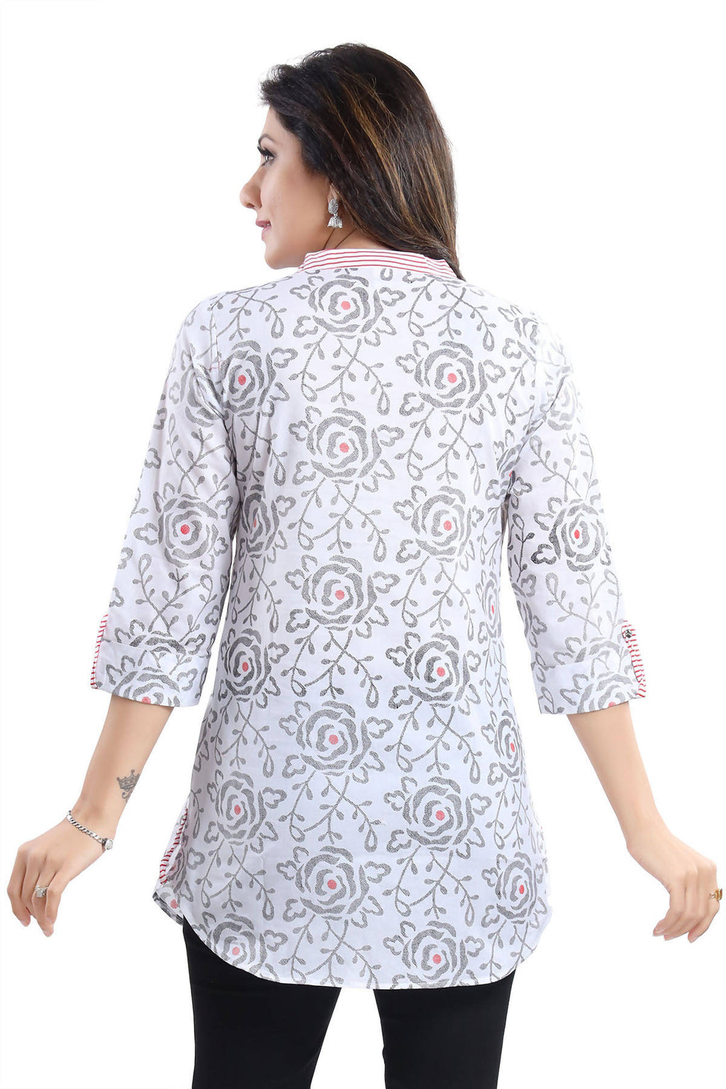 Snehal Creations Vibrant Vigour White Cotton Printed Short Tunic Top | Grocsy
