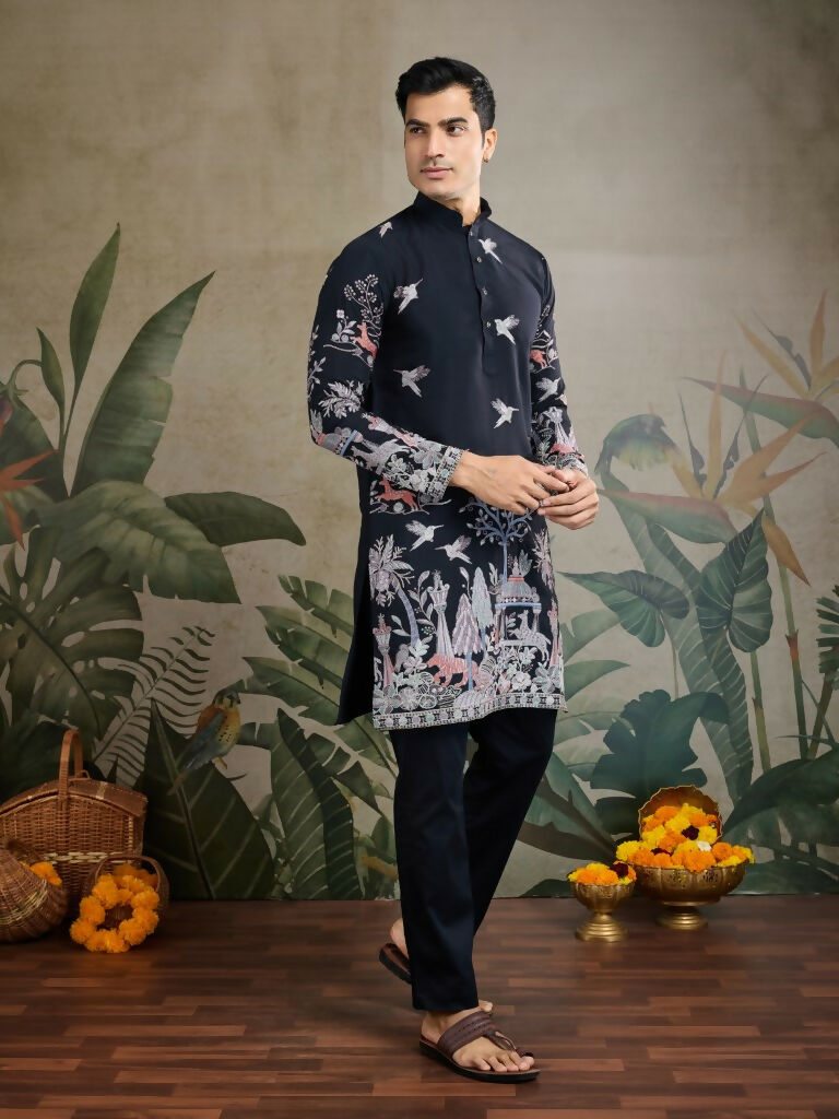 Vastranavya Black Exclusive Festival Wear Viscose Silk Thread & Sequence Embroidered Work Kurta | Grocsy
