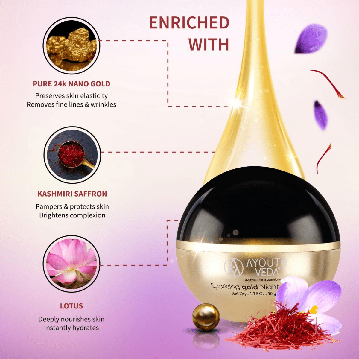 Ayouthveda Sparkling Gold Night Cream | Grocsy