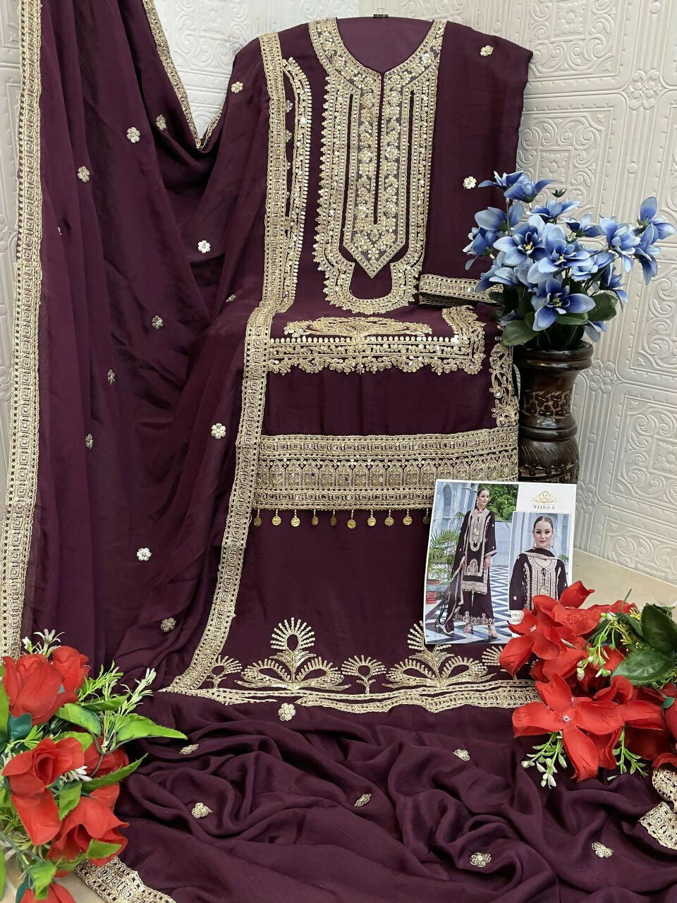Vastranavya Heavy Chinon With Embroidery Coding Sequence with Real Mirror Work Pakistani Suits | Grocsy