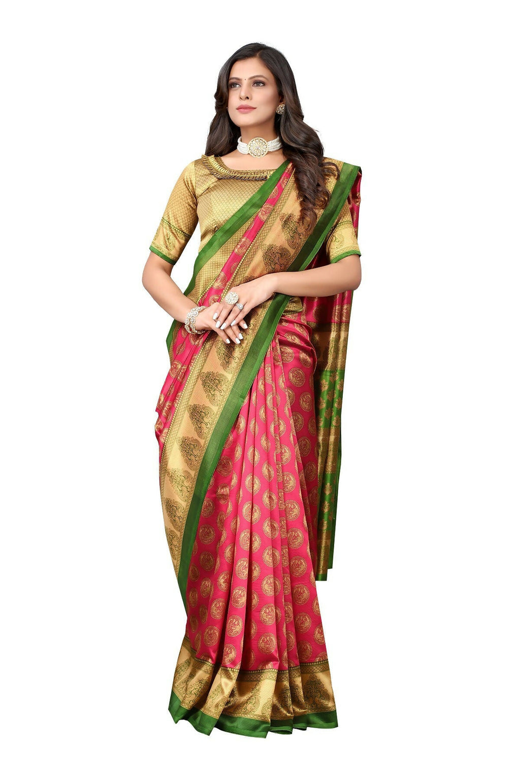 Vamika pink Printed Art Silk Saree | Grocsy