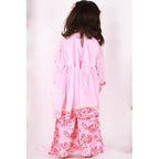Little Bansi Girls Pink Floral print Kurta Frock with Floral Plazzo and Dupatta | Grocsy