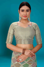 Sky Blue Soft Organza Woven Design Saree with Unstitched Blouse Piece - Zaara | Grocsy