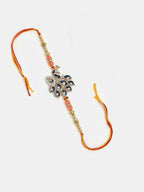 NVR Women & Men Set of 2 Multicolor Peacock Design Stone-Studded & Beaded Bhaiya Bhabhi Rakhi With Roli Chawal | Grocsy