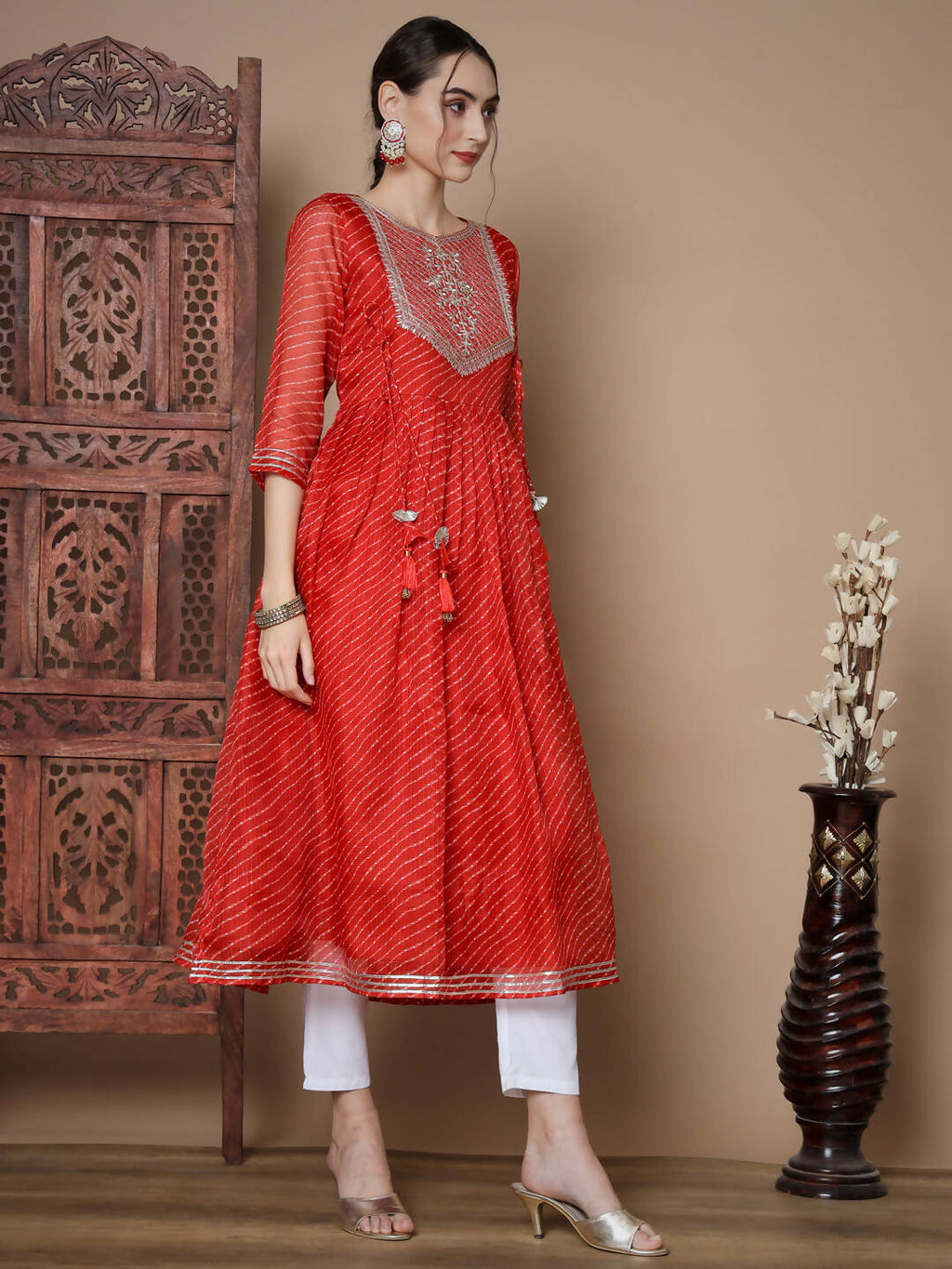Myshka Women's Red Anarkali Kurta & With Dupatta | Grocsy