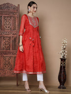 Myshka Women's Red Anarkali Kurta & With Dupatta | Grocsy