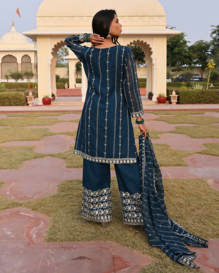 Jyoti Fashion Women's Morpeach Georgette Embroidered Designer Kurta Set | Grocsy