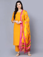 Myshka Women Mustard Yellow Pure Cotton Kurta with Trousers With Dupatta | Grocsy